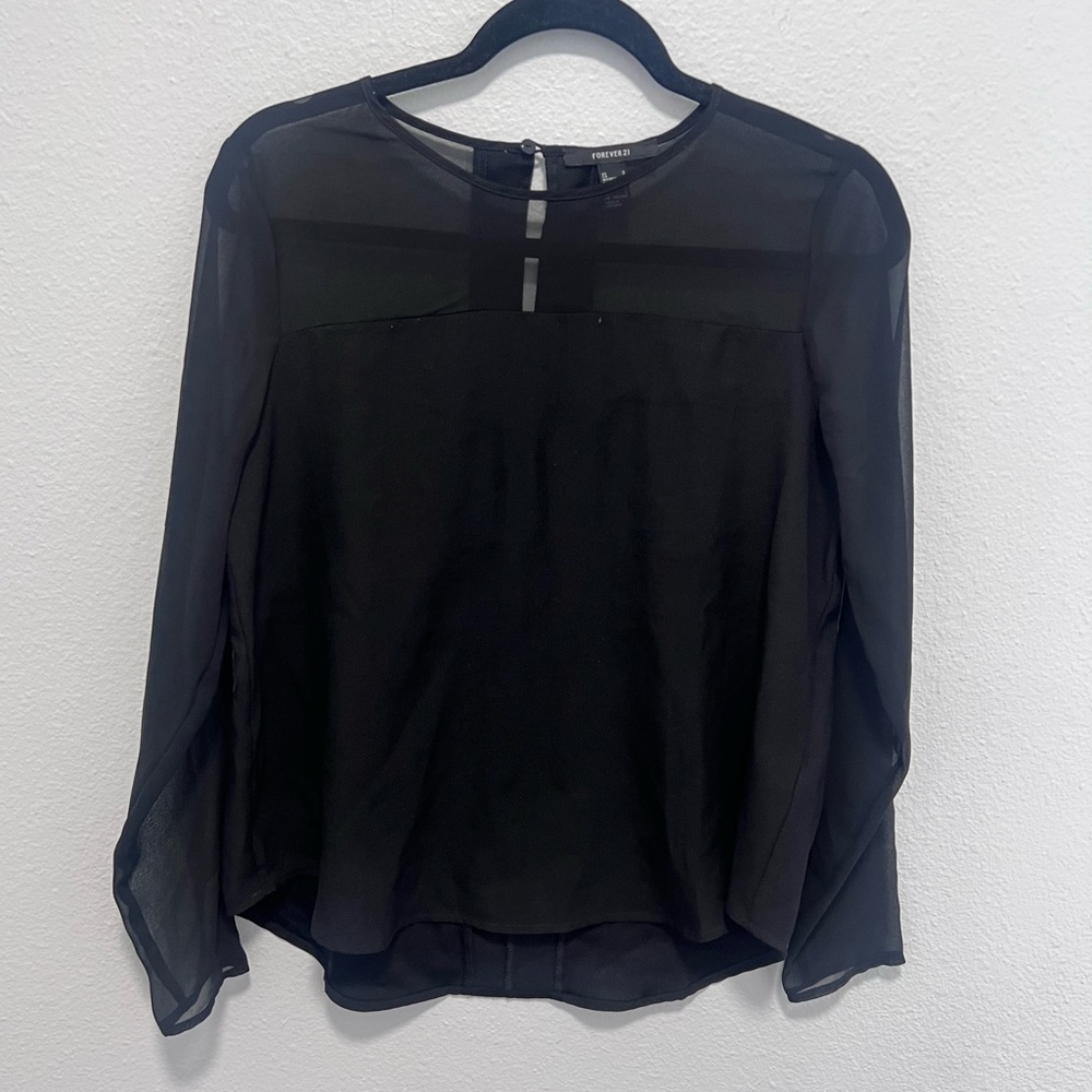 Forever 21 Black Sheer Long Sleeve Blouse Size Small
